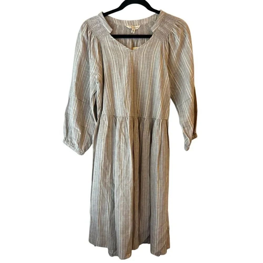 NWT Linda Anderson Boho stripe linen blend midi shirt dress sz M lagenlook